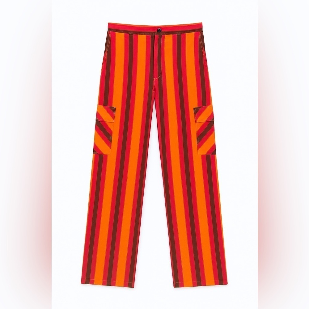 Tanya Taylor pink orange brown pocket stripe wide leg pants